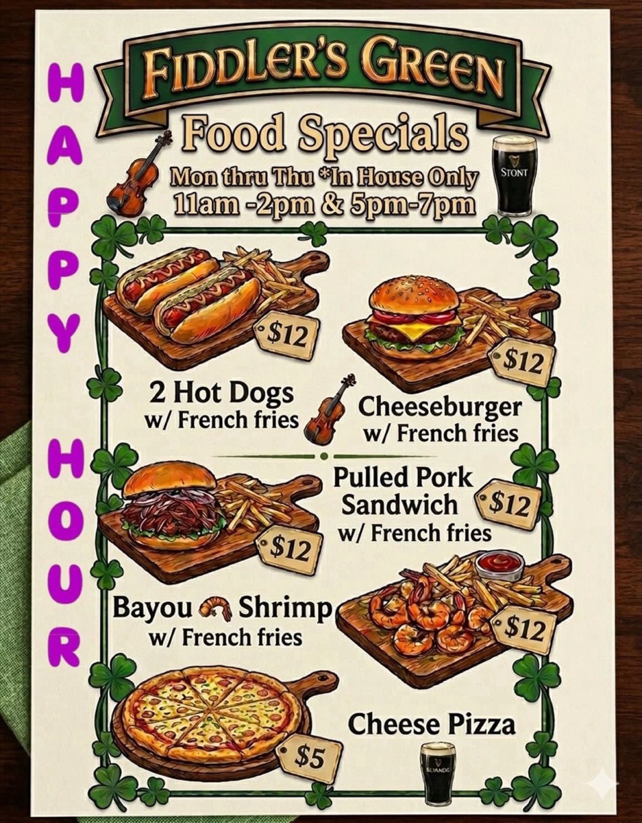 Happy hour food specials flyer