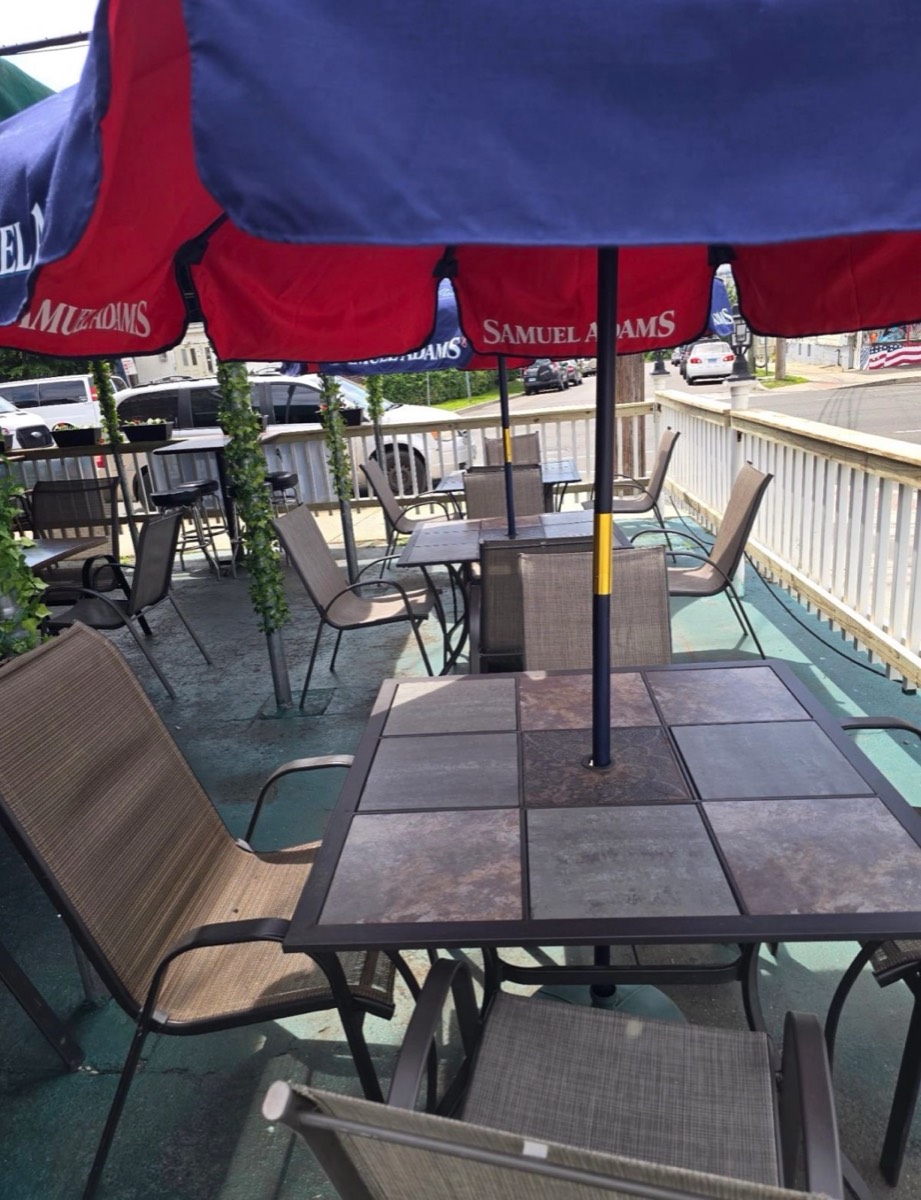 Patio tables along Shippan Ave